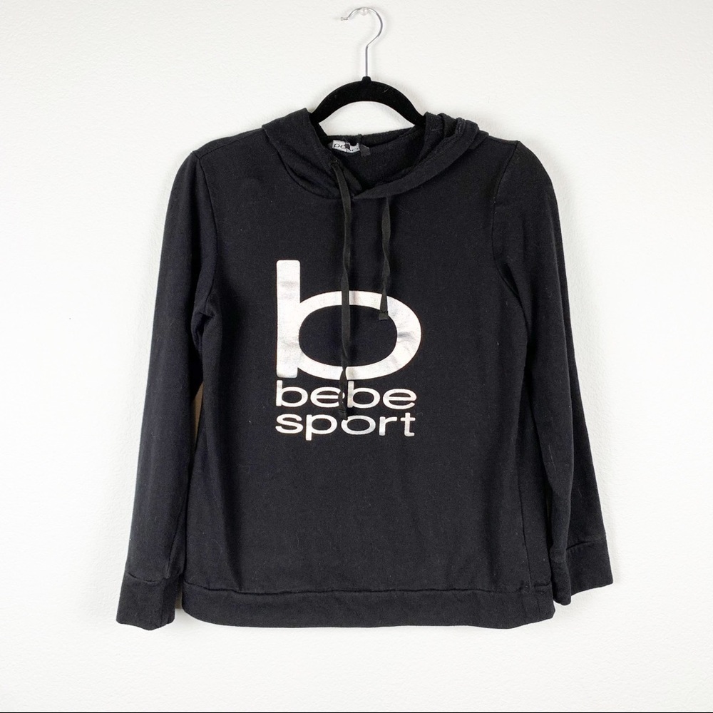 Bebe Sport Hooded Pullover‎ Sweatshirt Black Small